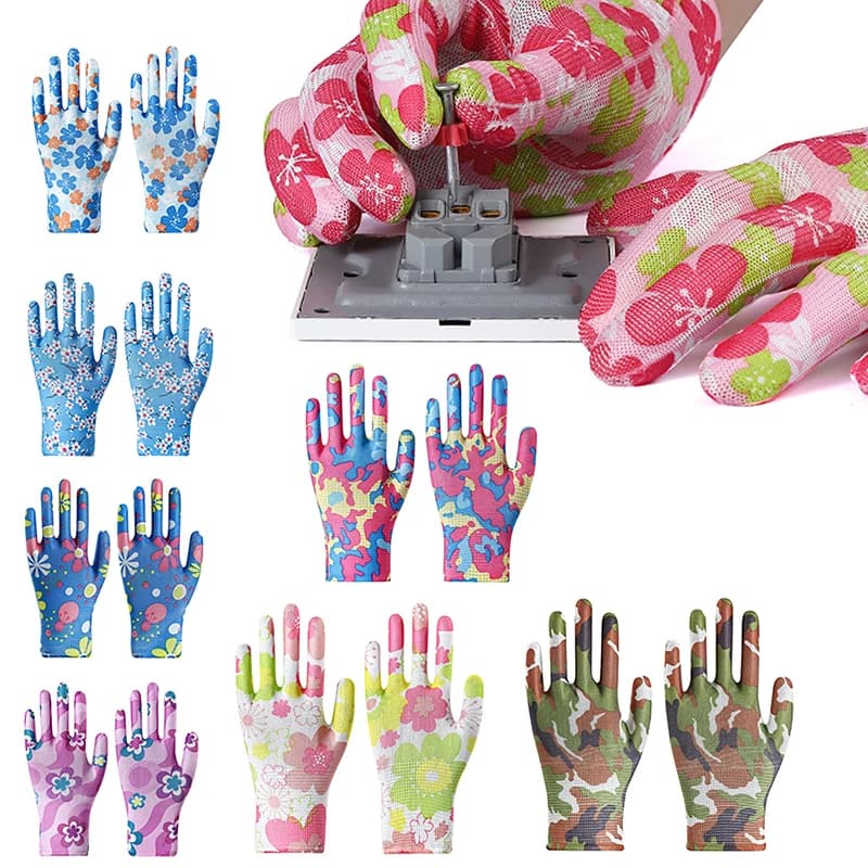 1 paio di guanti da giardino da donna guanti da lavoro antiscivolo in lattice rosa poliestere stampato per strumento di costruzione meccanico
