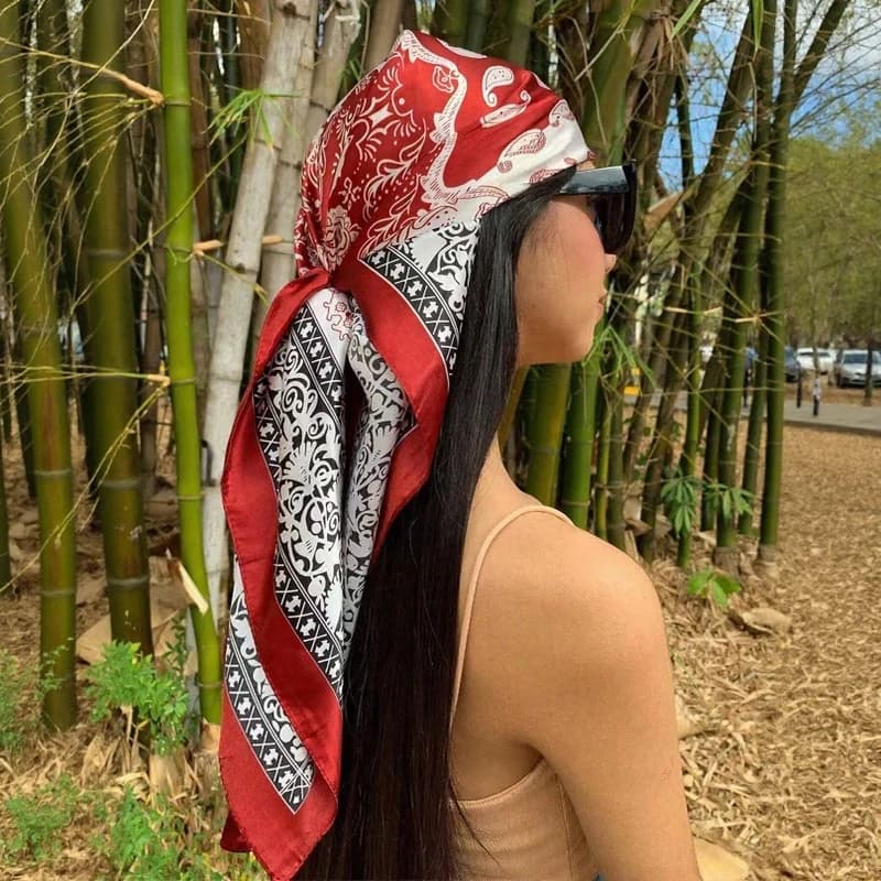 Foulard Quadrato in Seta 90x90CM da Donna, Sciarpa Hijab, Stampa Paisley alla Moda, Foulard da Testa Femminile, Bandana, Sciarpa da Spiaggia