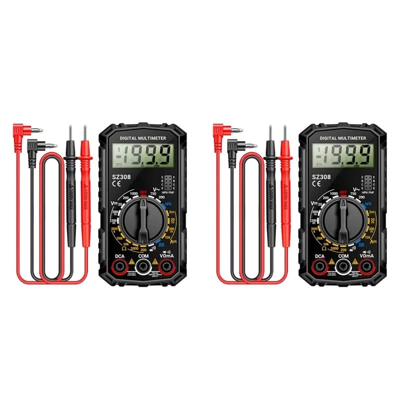 Multimetro Digitale A19F-2X SZ308, Misuratore di Tensione e Resistenza, Amperometro AC/DC, Display LCD Retroilluminato, Funzione Ohm e Onda Quadra B