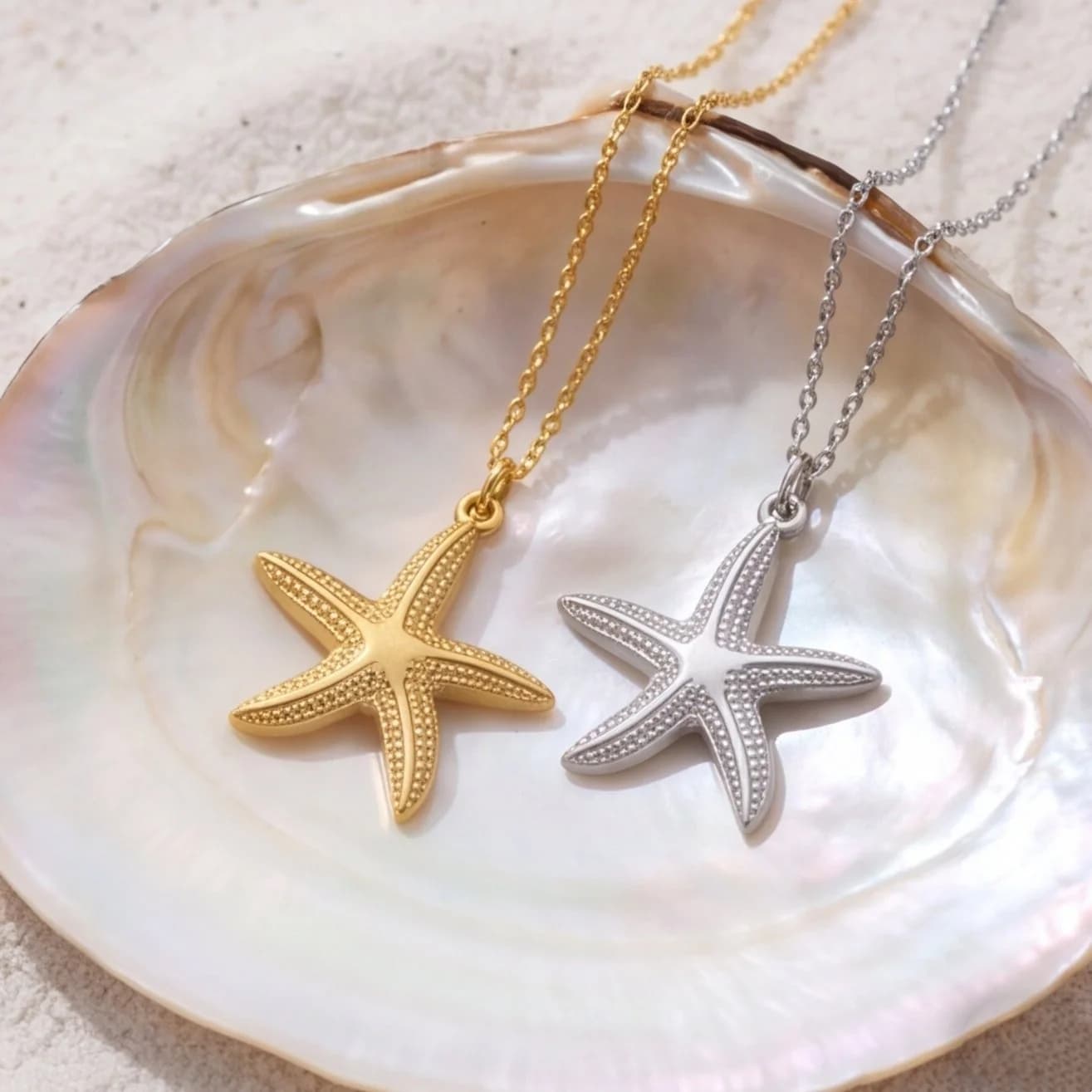 Collana Chamica con Stella Marina Placcata in Oro 14K, Delicato Ciondolo a Tema Marino per Donne, Gioielli Estivi da Spiaggia, Idea Regalo