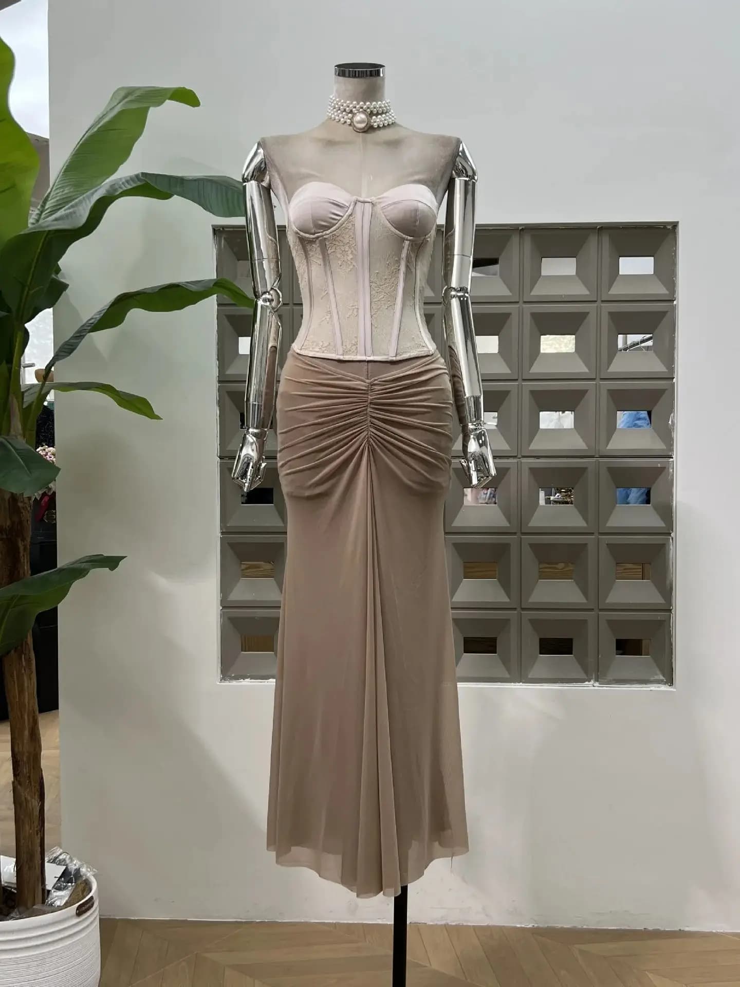 Autumn New Sexy Gothic Party Fishbone Corset Lace Bustier Ruffle Skirt Set Women's Two-Piece Outfit Cocktail Ball Evening Gown