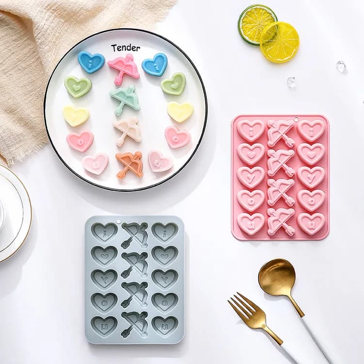 14 stampi in silicone a forma di cuore e fiocco a tema San Valentino, stampi per cioccolato epossidico per dolci