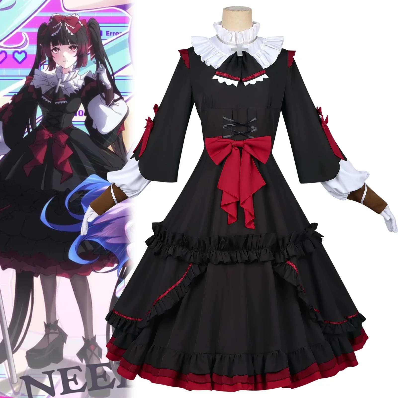 Costume Cosplay Anime Needy Girl Overdose Goku Bara Miyukika, Abito Gotico Nero Lolita per Halloween e Comic Con