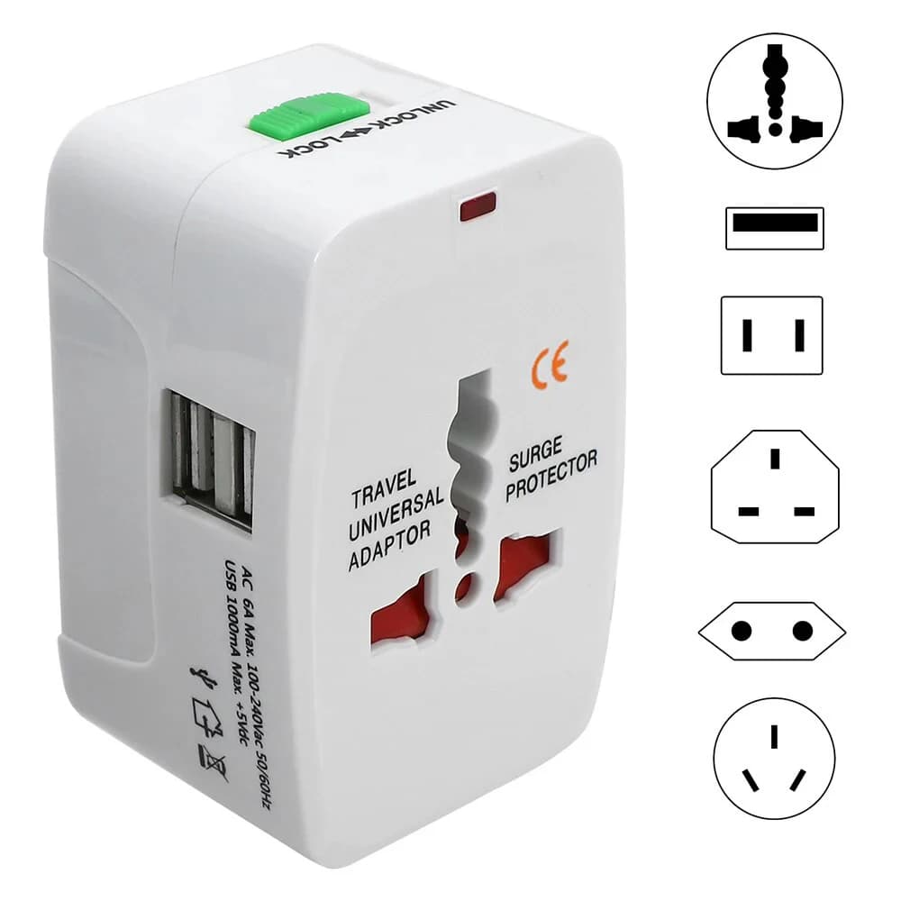 All in One 2 porte USB tipo C Caricatore di alimentazione Adattatore da viaggio universale Convertitore presa Spina Adattatore Connettore EU UK US AU