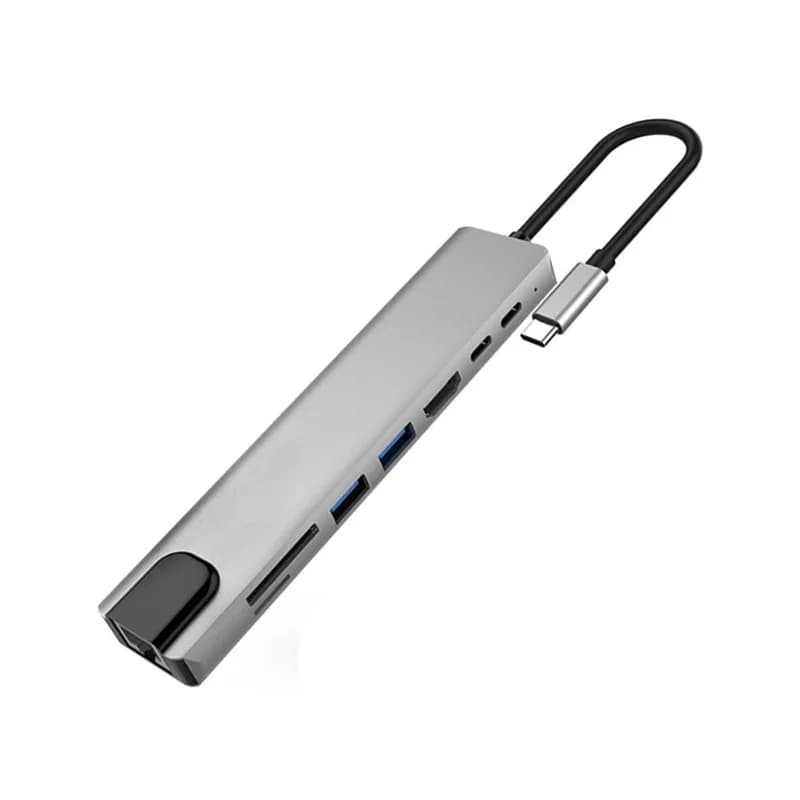 Hub USB C 8 in 1, Splitter Tipo C, Docking Station Thunderbolt 3, Adattatore per Laptop, HDMI 4K, RJ45 Lan Ethernet, Lettore Schede TF SD
