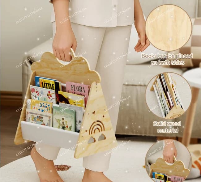 Wooden Ladder Bookshelf Floor-standing Storybook Drawing Book Storage Rack Book Storage Organizer