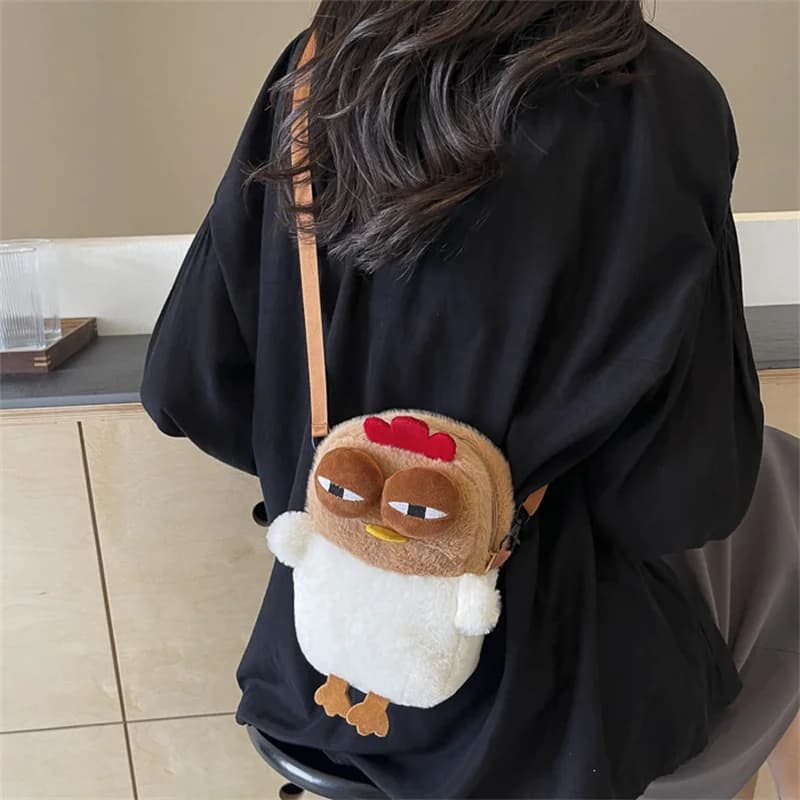 Plush Adjustable Strap Cartoon Bag Chicken Purse For Women Fluffy Hen Shoulder Bag Handbag For Travel Party▪