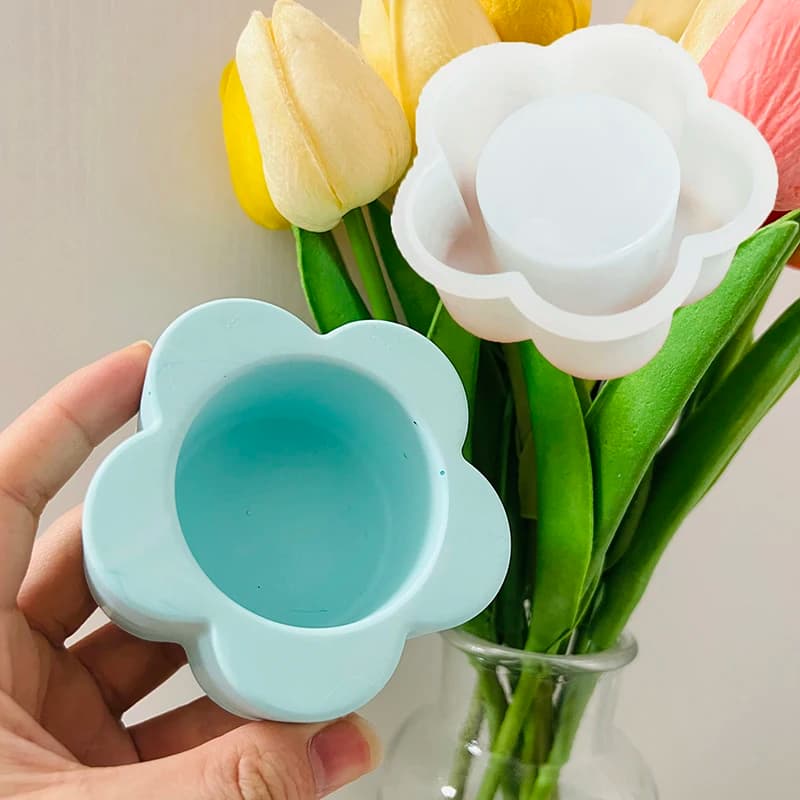 Fiore candela tazza cemento stampo candeliere stampo in Silicone gesso resina epossidica prugna fiore forma candela vaso stampo