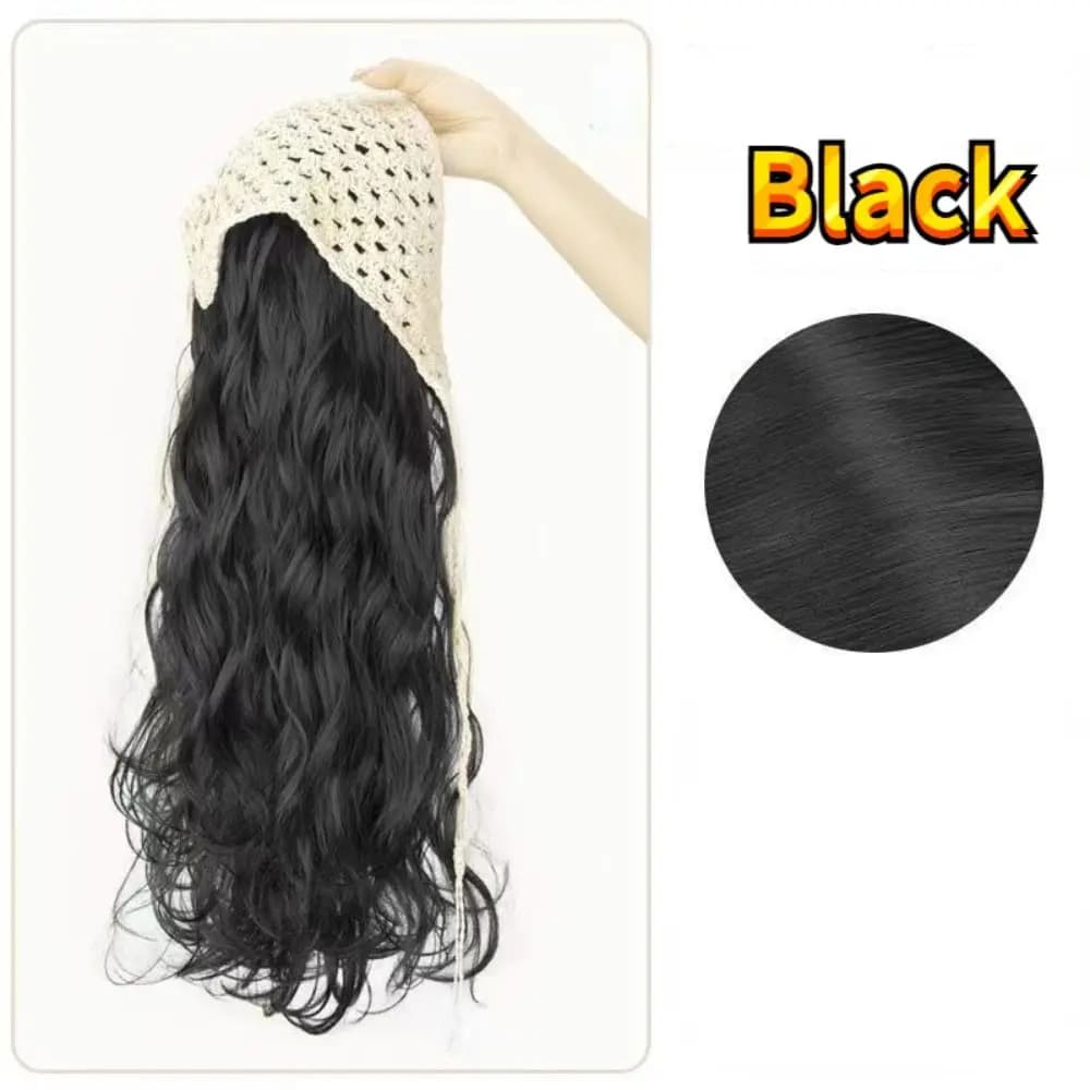 Parrucca alla Moda da 65 CM con Foulard a Triangolo, Parrucca Integrata con Fascia, Stile Rustico, Capelli Ricci da Donna, Lavorata a Maglia, Vendita Calda