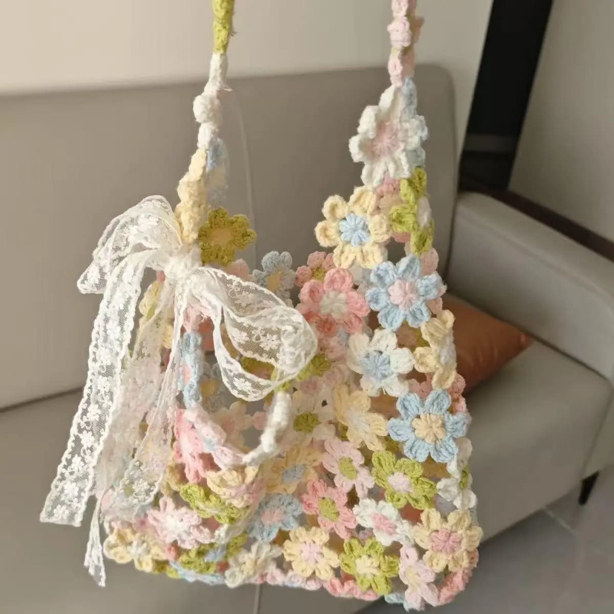 Spring Flowers Bags Cute Simple Versatile Yarn Hand Woven Materials Crochet Hooks DIY Girl Gifts Pass The Time Fashionable Funny