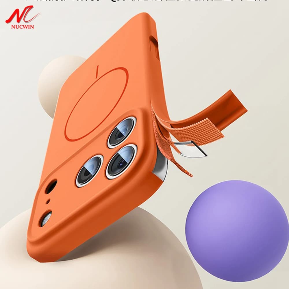 Cover in Silicone Liquido Arancione per Custodia MagSafe per iPhone 17 Pro Max 17 Air, Cover Magnetica Morbida per Ricarica per iPhone 13 14 15 16 Pro Max