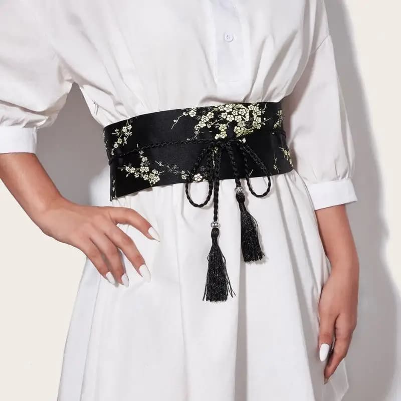 Women Elegant Bow Tie Vintage Floral Embroidered Belt Chic Waistband for Fashionable Style
