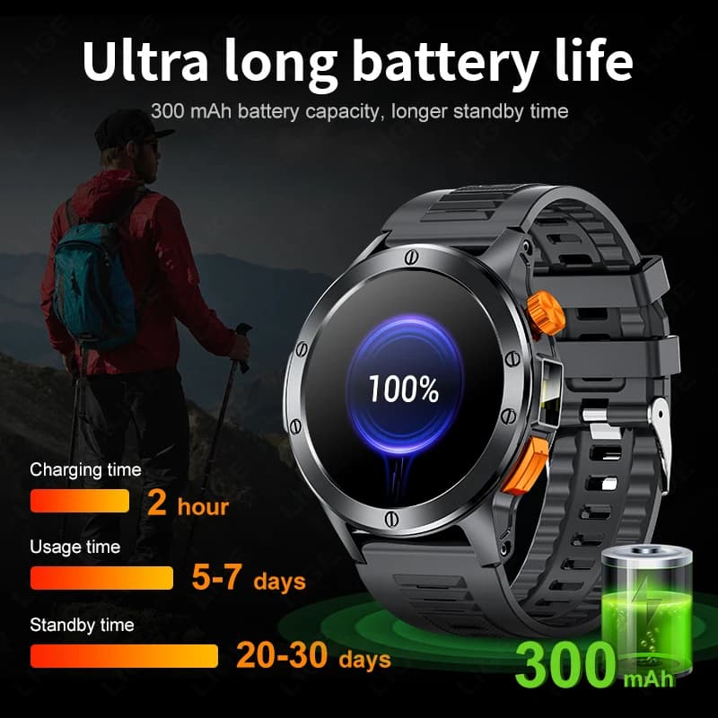 2025 Nuovo Smart Watch AMOLED Smart Watch da uomo con torcia sportiva fitness tracker impermeabile chiamata Bluetooth Smartwatch uomo + scatola