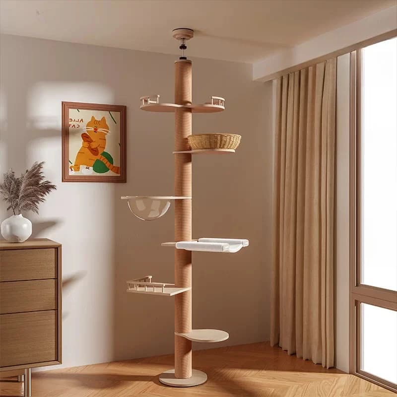 Solid Wood Cat Tree Tongtian Pillar Cat Climbing Frame Sturdy Comfortable Cat Nest Removable Durable Sisal Cats Scratch Post
