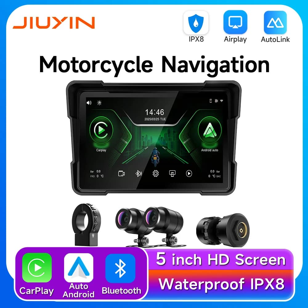 Video Recorder HD 2K GPS Navigation for Motorcycle Waterproof IP67 Car Reader Android Wireless Carplay Bluetooth