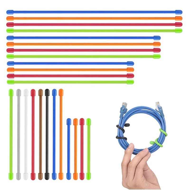 Fascette con cerniera in silicone da 5 pezzi, fascette intrecciate in silicone con nucleo in acciaio, fascette intrecciate in gomma riutilizzabili, fascette per l'organizzazione