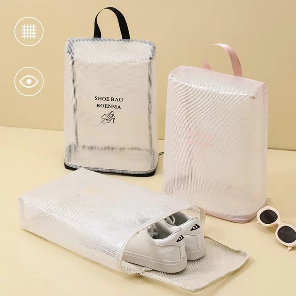 Portable PVC Shoes Storage Bag Mesh Large Capacity Shoes Organizer Bag Moistureproof Transparent Shoes Protection Cover Shoes