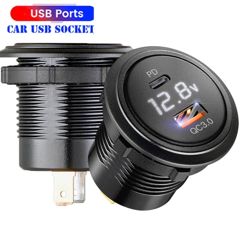 Presa di corrente per caricabatteria da auto USB 12V/24V con caricabatterie a ricarica rapida LED PD e QC3.0 per auto, camper, barche, moto