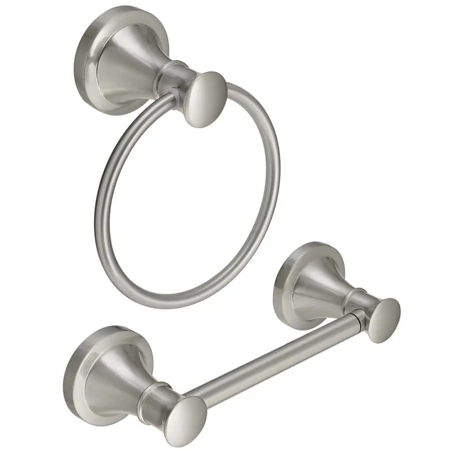 Set 2 Pezzi Accessori Bagno da Parete in Nichel Spazzolato: Porta Carta Igienica e Anello Porta Asciugamani Girevole Flessibile