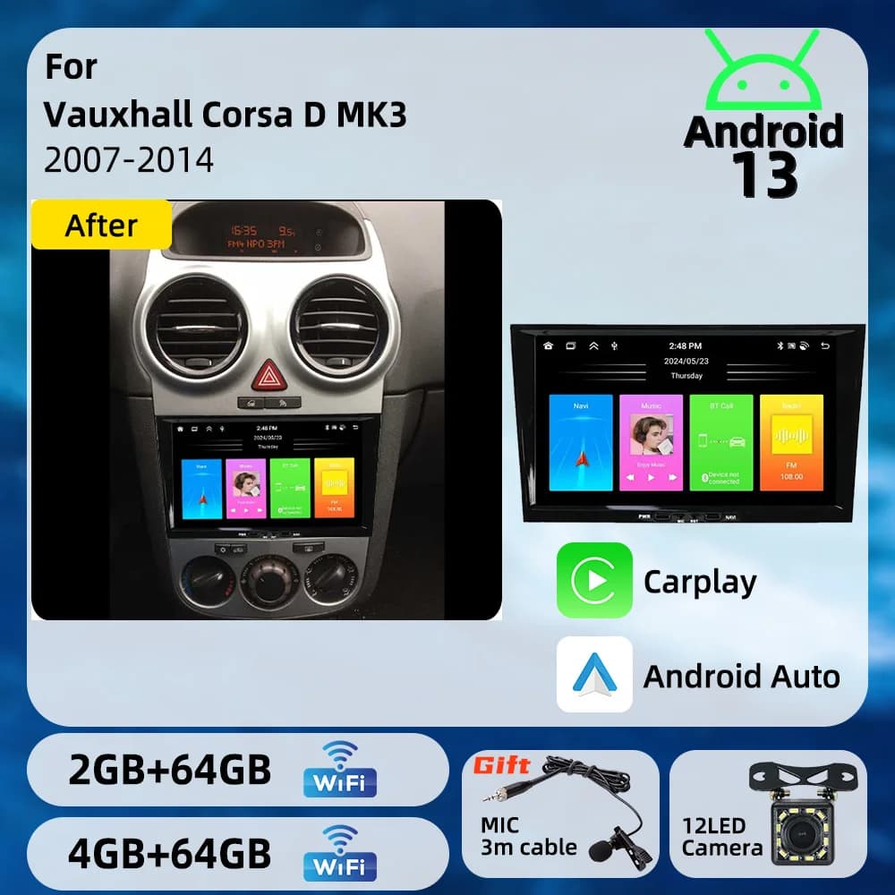 8" Screen Stereo For Vauxhall Corsa D MK3 2007-2014 Carplay Autoradio 2 Din Android Radio GPS WIFI Auto Car Multimedia