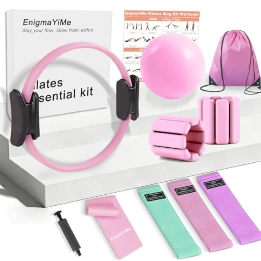 Kit Anello Pilates con Pesi Regolabili per Caviglie e Polsi, Bande di Resistenza e Palla Pilates per Allenamento a Casa e Tonificazione