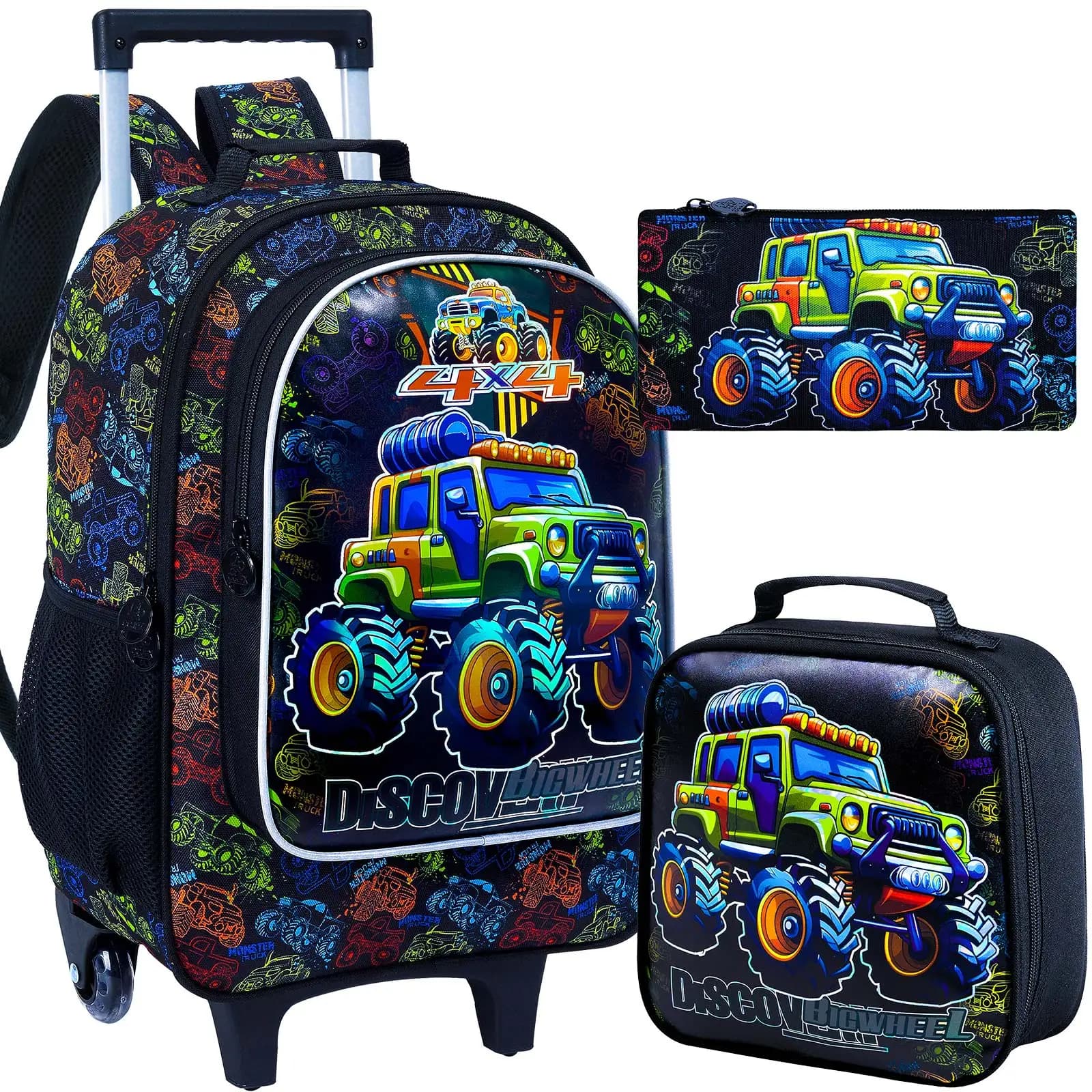 Zaino con ruote da 3 pezzi per ragazze e ragazzi, zaino con ruote per bambini, borsa per la scuola elementare con ruote e borsa per il pranzo