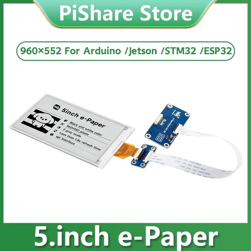 5 Inch Raspberry Pi e-Paper display, black and white, 960×552, SPI interface for Arduino/Jetson/STM32/Agent ESPRIT