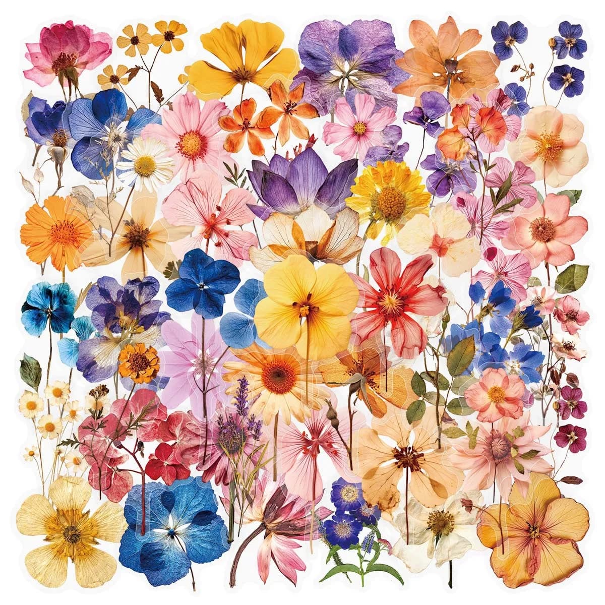 50/100PCS Cartoon Flower Stickers Transparent Waterproof PET Flower Decoration Notebook Stationery Room Stickers