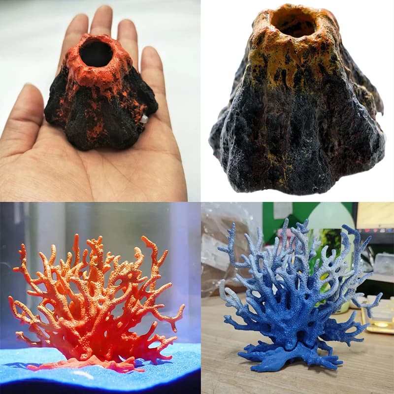1 pz acquario paesaggistico acquario ornamento piante artificiali erba alghe simulazione vulcano pietra luminosa acquario decorazione