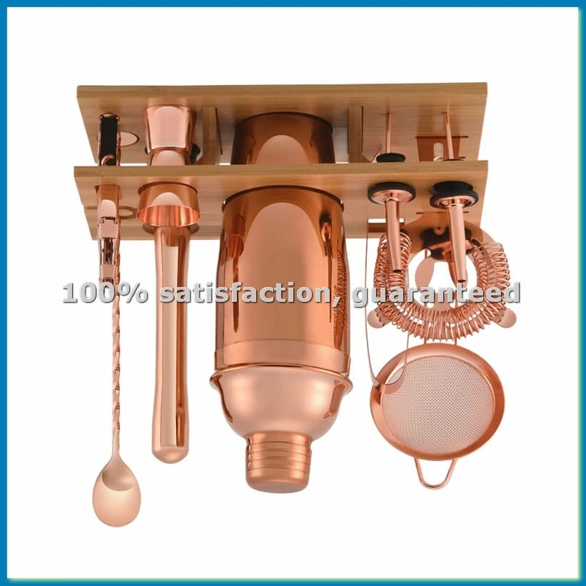 Set da 11 Pezzi per Cocktail con Shaker da 750ML in Acciaio Inox Lucido Stile Britannico Colore Oro Rosa-ABLM