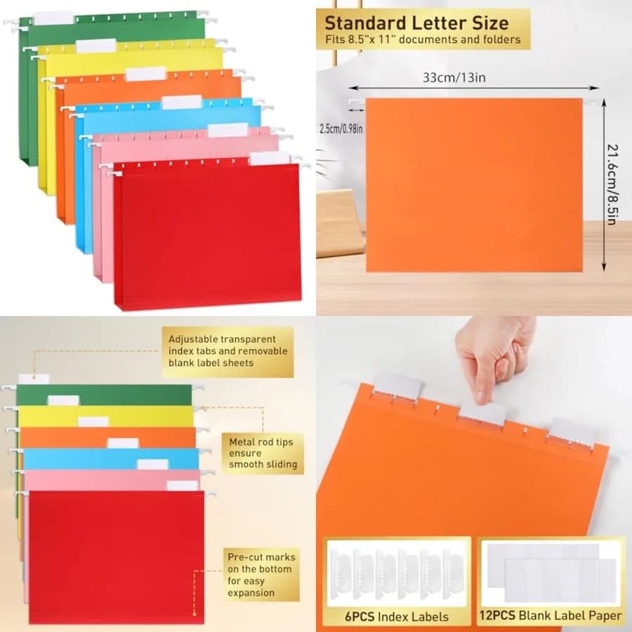 Cartelle portadocumenti sospese azzurre Confezione da 6 dimensioni lettera con linguette regolabili con 1,5 tagli in 6 colori pastello per un formato di documenti efficiente e