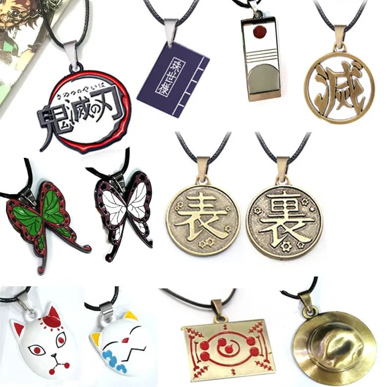Demon Slayer Necklace with Soul Pendant Kimetsu No Yaiba Butterfly Mask Fox Mask Alloy Jewelry Cartoon Character Accessory with Pendant Gift