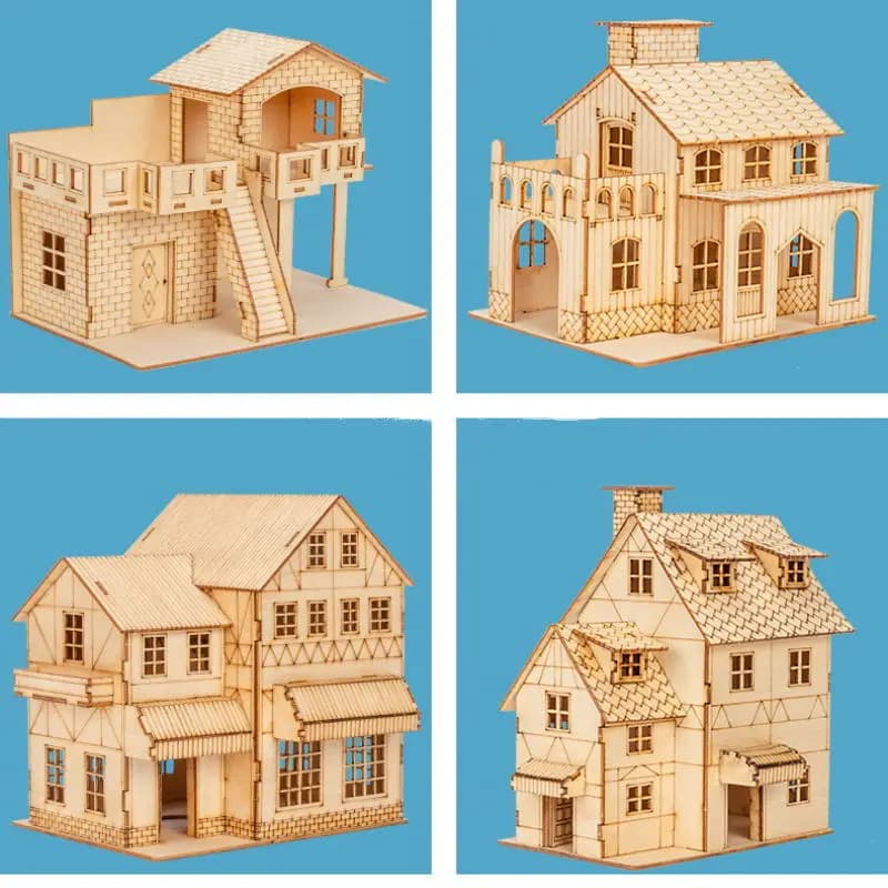 Costruzione in miniatura in scala 1:50 Casa prefabbricata Cabina in legno Kit modello di assemblaggio fai-da-te Materiale per architettura costruttore in legno