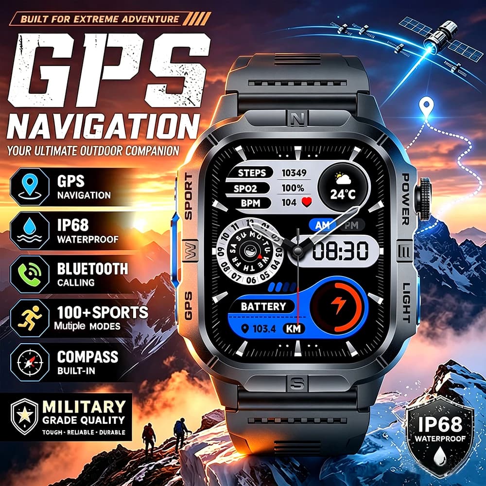 Men Smart Watch IP68 Waterproof 2.01-inch AMOLED 540mAh 6 Satellite Positioning BT Call 100+ Sports Fitness Modes Smart Watch