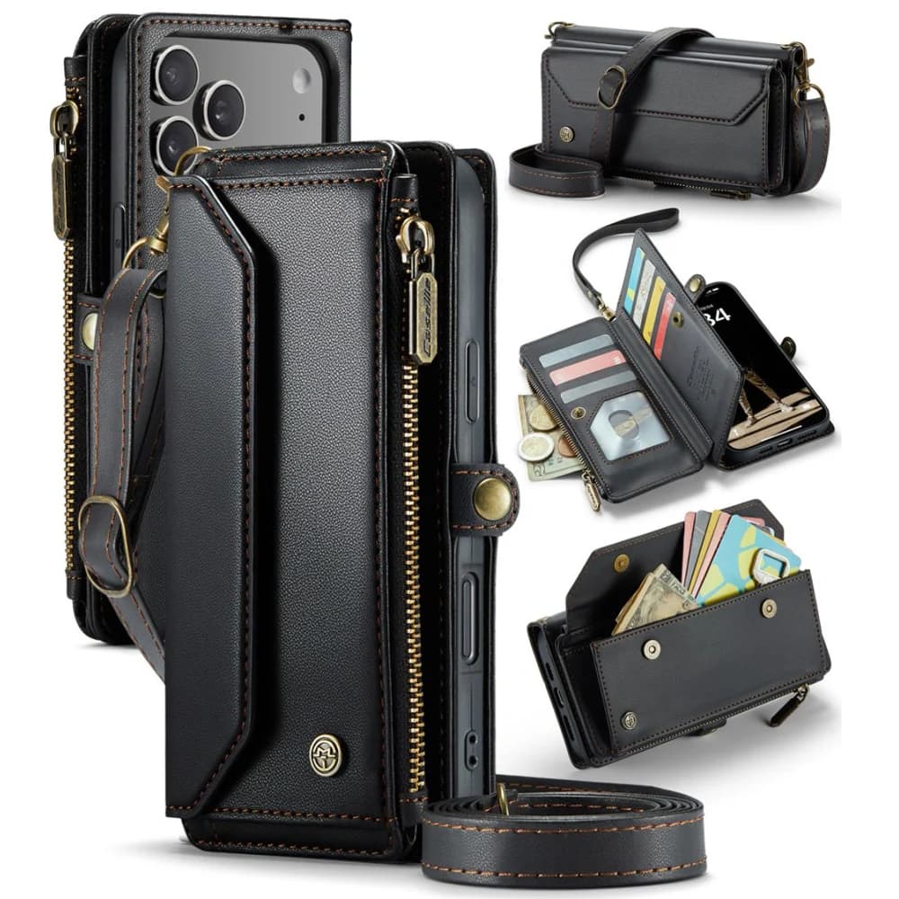 Per il nuovo iPhone 17 Pro Max Custodia in pelle da 10 carte RFID Portafoglio con cerniera a tracolla Libro Coque iPhone 17 Air 17Pro ProMax Flip Cover