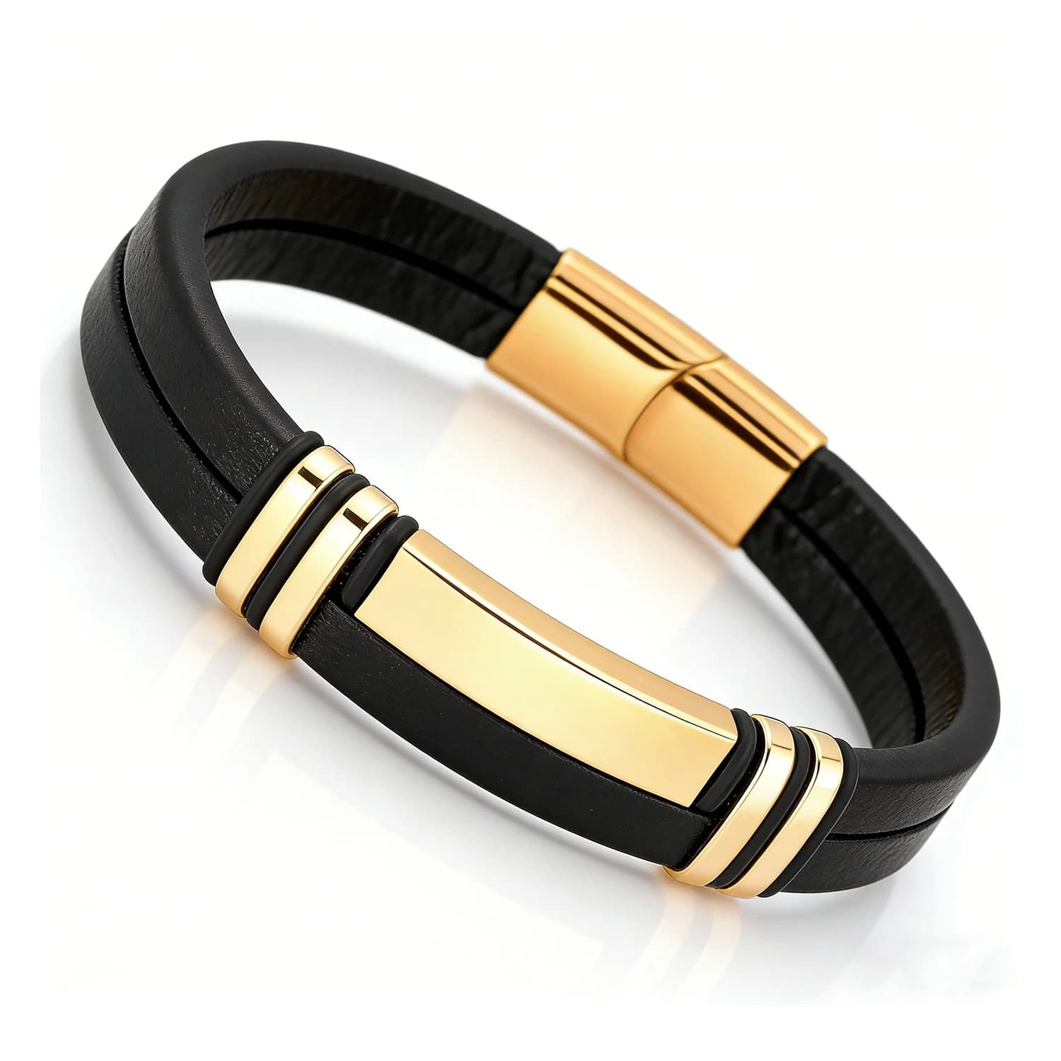 Bracciale da Uomo Multistrato in Pelle Intrecciata con Chiusura in Acciaio Inossidabile, Gioiello Trendy Hip Hop Streetwear, Regalo per Uomini