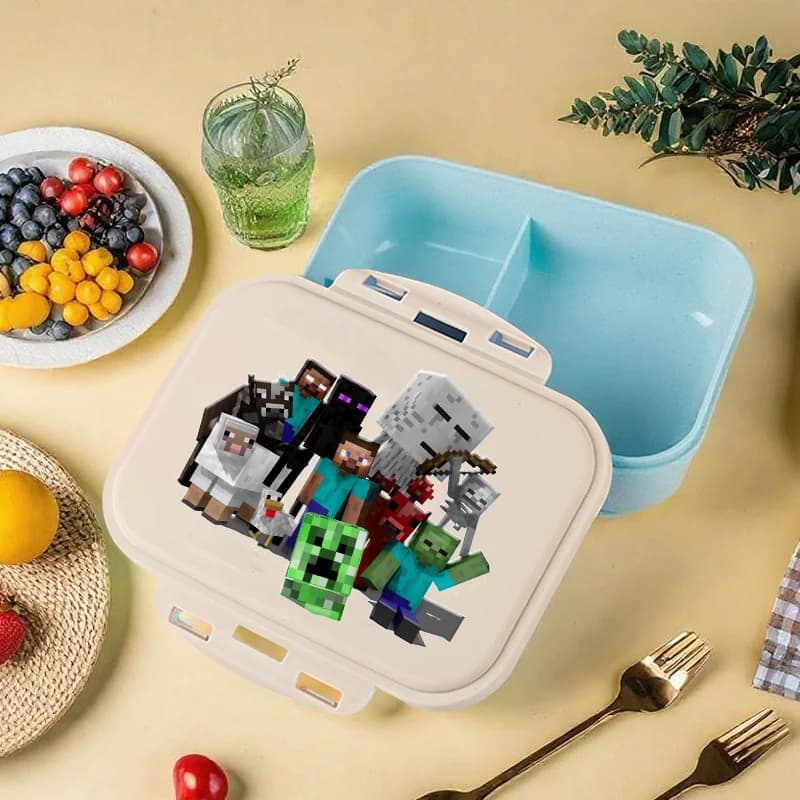 New Minecrafted Bento Box Anime Lunch Boxes with Dinnerware Pixel Game Girl Boy School Picnic Food Storage Fruit Container Gift