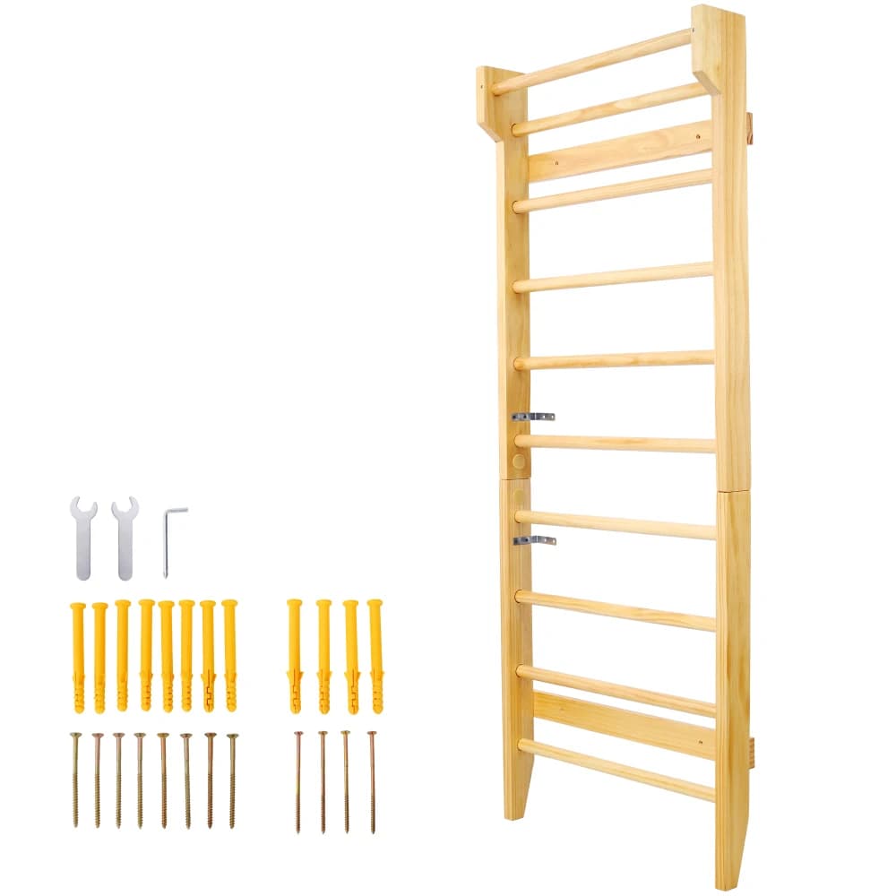 Wooden stall bar for gymnastics, multipurpose Swedish scale - Wall mounted traction bar - Physical therapy for stretching and various
