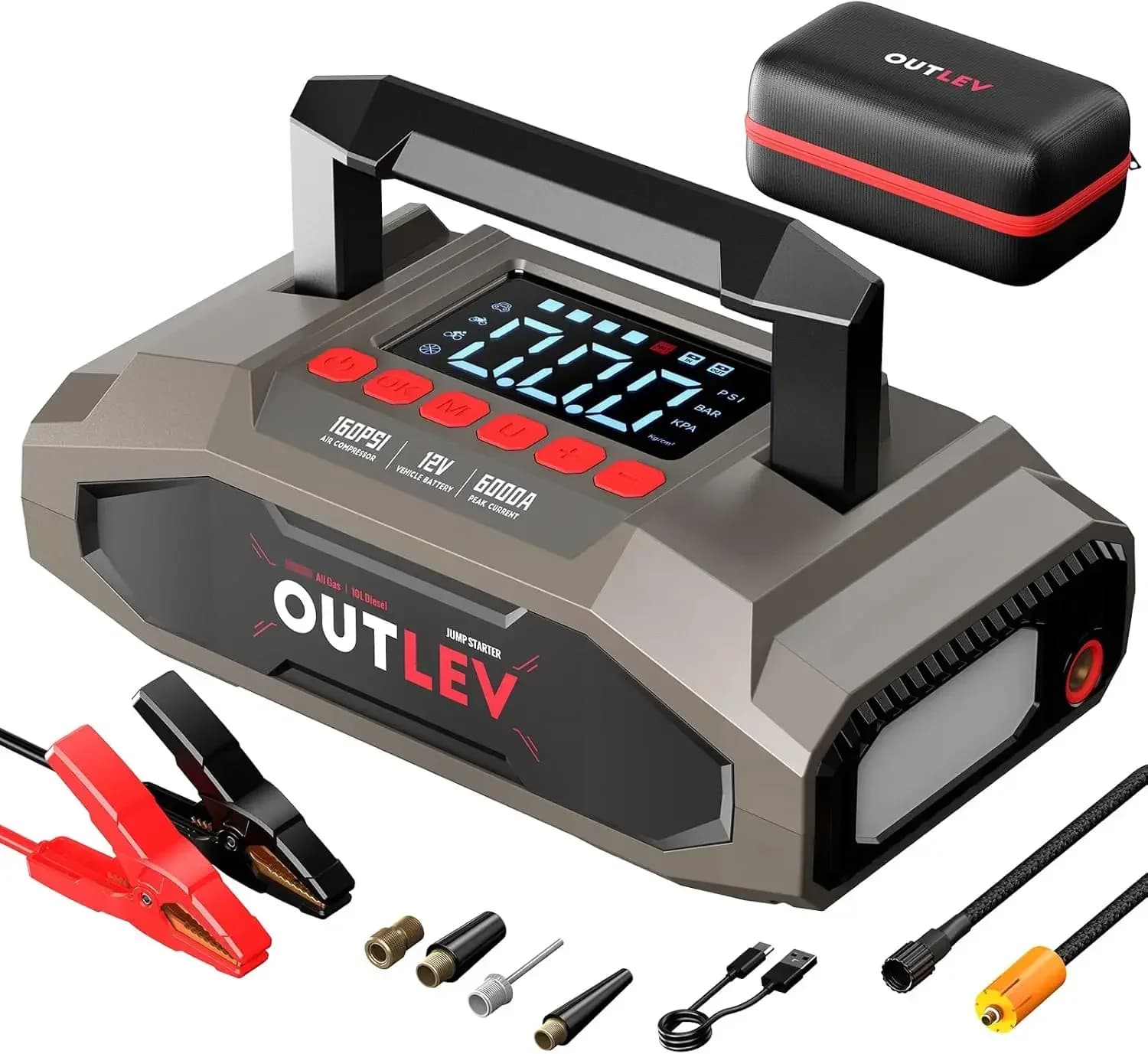 Jump Starter for Car Battery, 6000A Portable Jump Starter with Air Compressor 160PSI, Car Jumper Starter Portable for Trucks RV