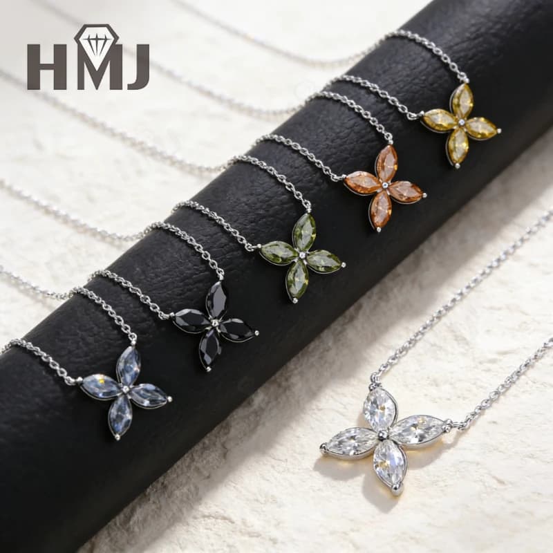 Moissant D Color Earrings Necklace For Women Marquise Cut Flower Diamond 925 Sterling Silver Wedding Jewelry with Certificates