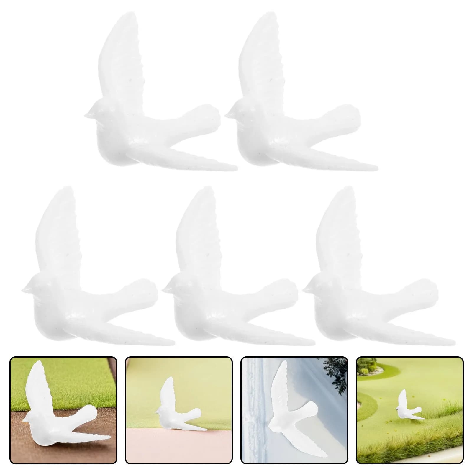 5Pcs Miniature White Doves Realistic Resin Bird Decorations for Dollhouse Crafts Mini Garden Pigeon Sculptures Small Artificial