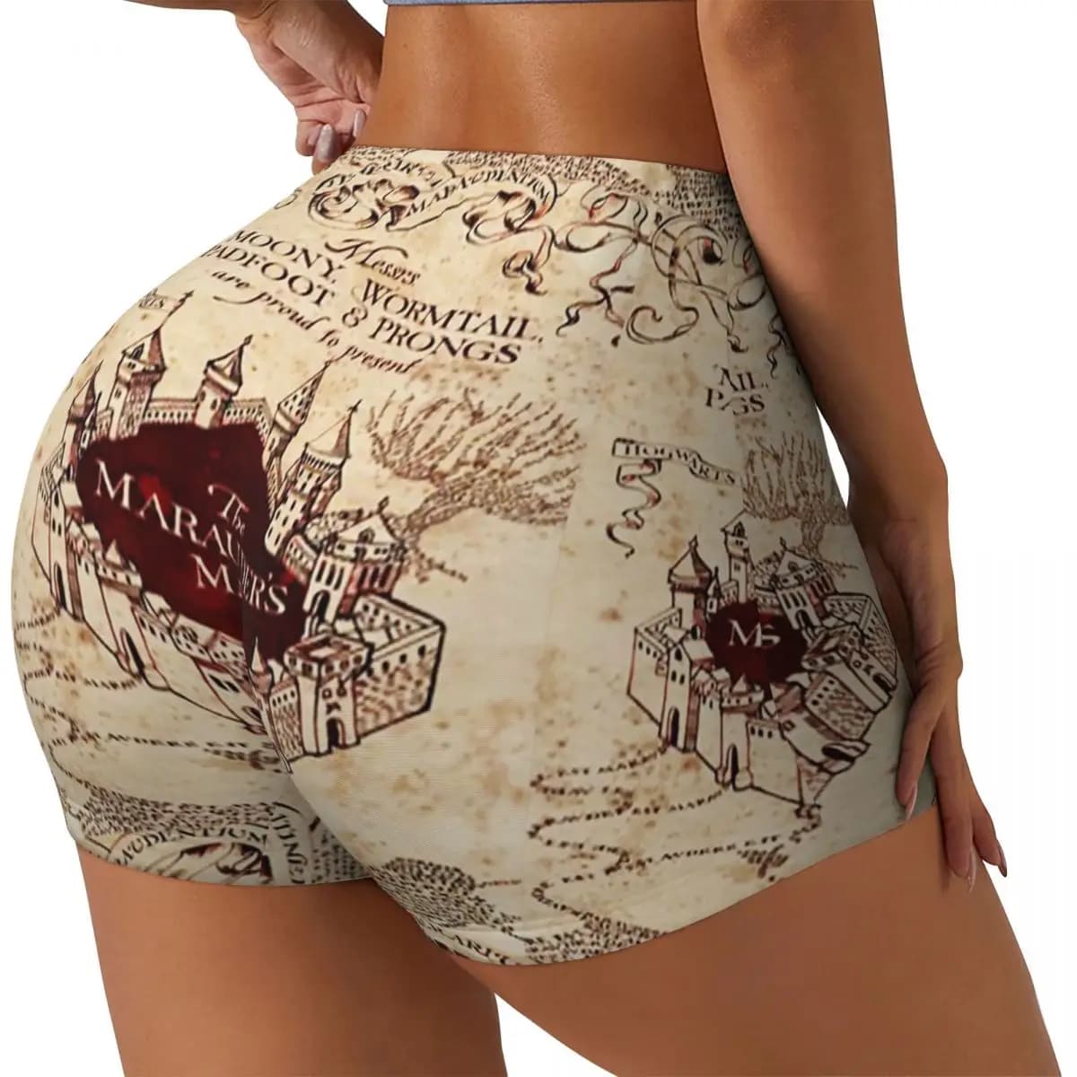 Running shorts for training in women's gym with magic map Marauders customized yoga shorts for athletic volleyball bikers