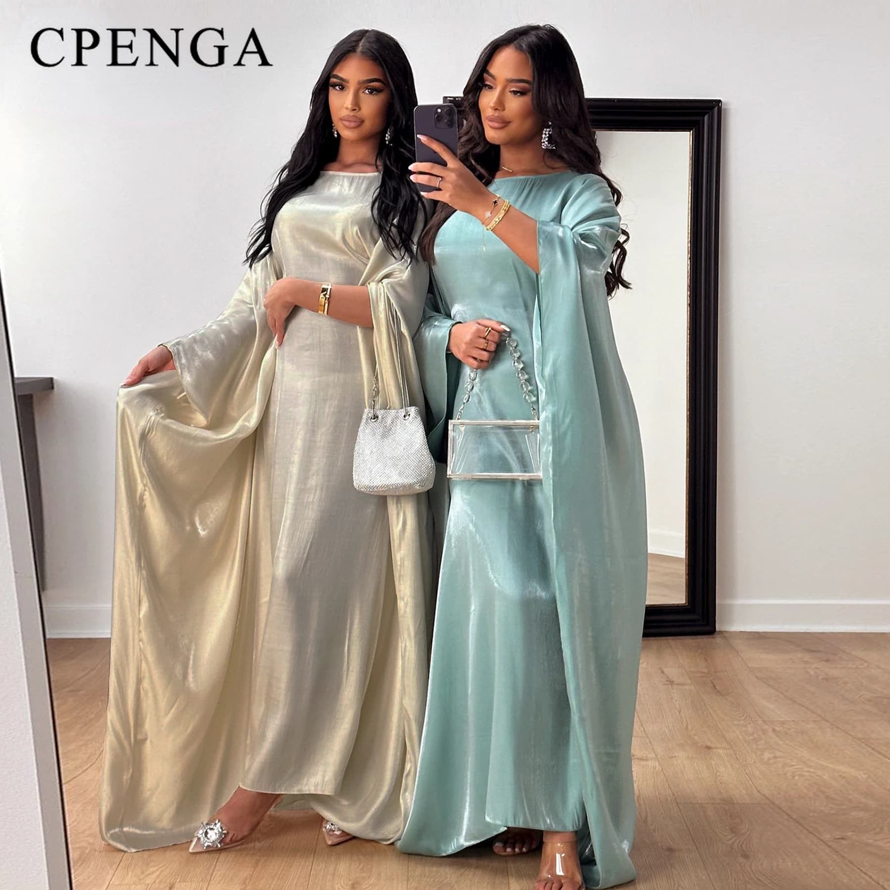 New Jalabiya Party Dress Dubai 2024 for Muslim Women, Abaya in Long Sleeve Satin, Elegant Female Modem Dress, Islamic Clothing