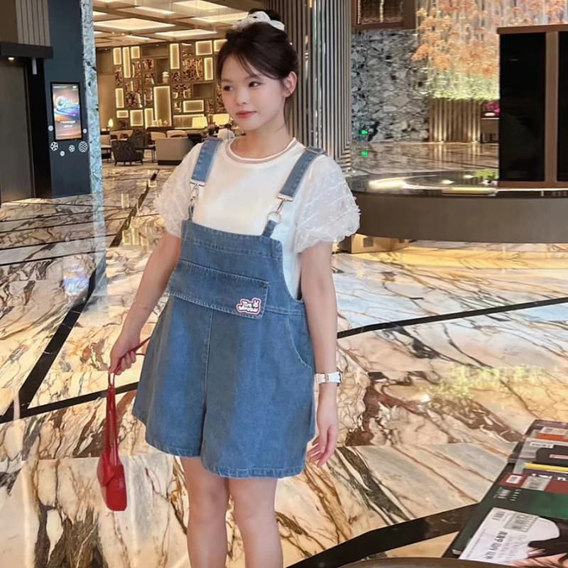 Salopette in denim con orecchie di coniglio Ele Design da donna Estate 2024 Pantaloni jeans ort versatili a vita alta con cinturini