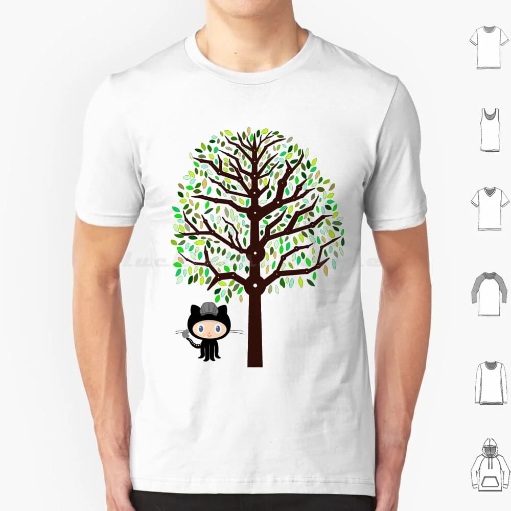 Git Tree Github T Shirt Big Size 100% cotone Git Github Git Tree Logo Cap Octopus Cat Grigio Verde Marrone Nero Foglie Albero Blu
