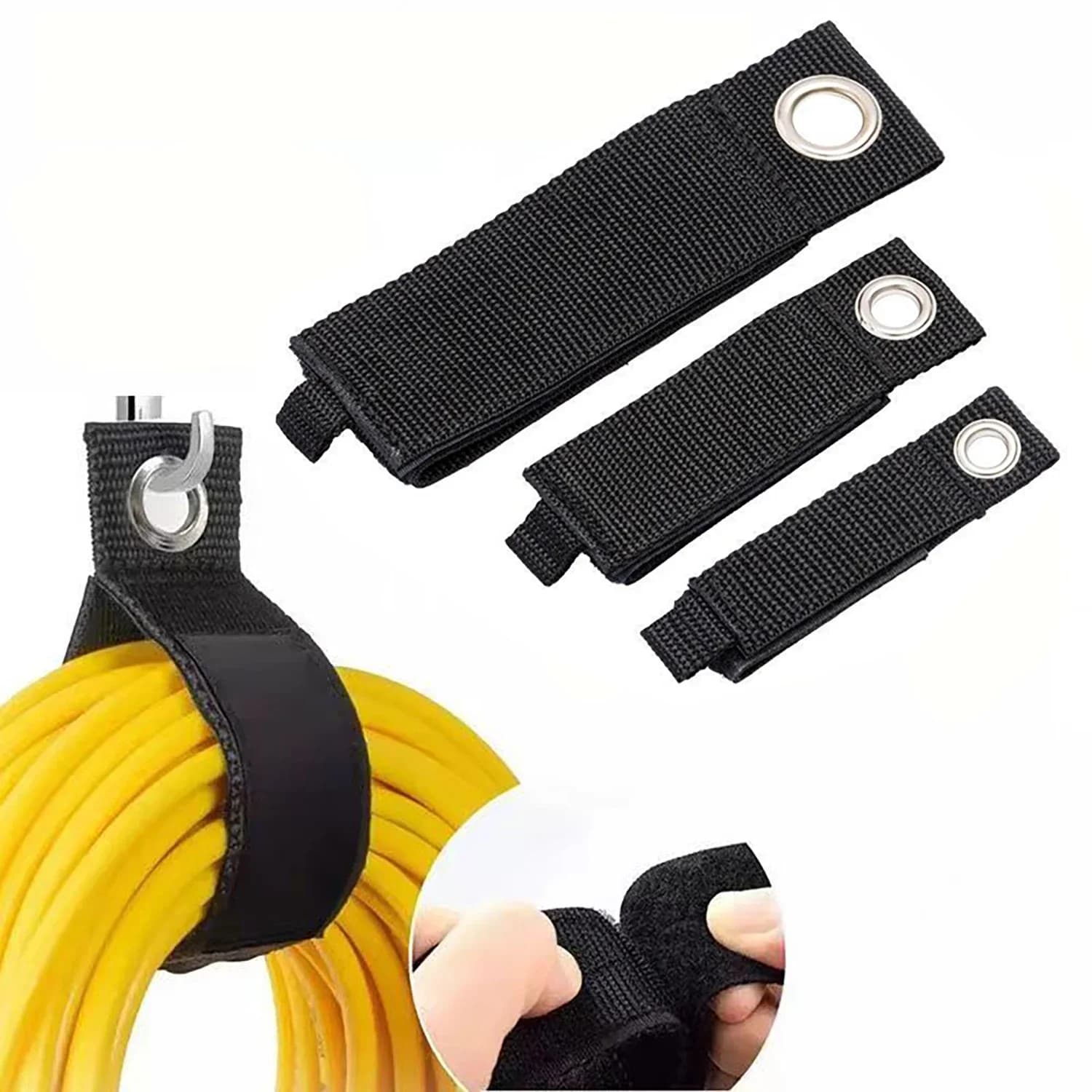 Multi Duty Tool Strap Carabiner Hooks - Wall Mounted Velcro Organizer for Garage Workshop, Nylon Hose Holder Adjustable Strong