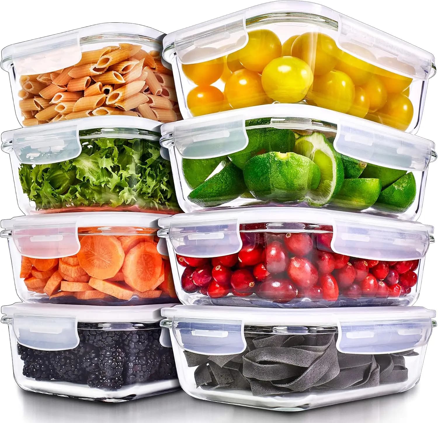 Set di 8 Contenitori in Vetro da 36oz per Preparazione Pasti con Coperchi - Adatti per Microonde, Forno, Lavastoviglie e Congelatore