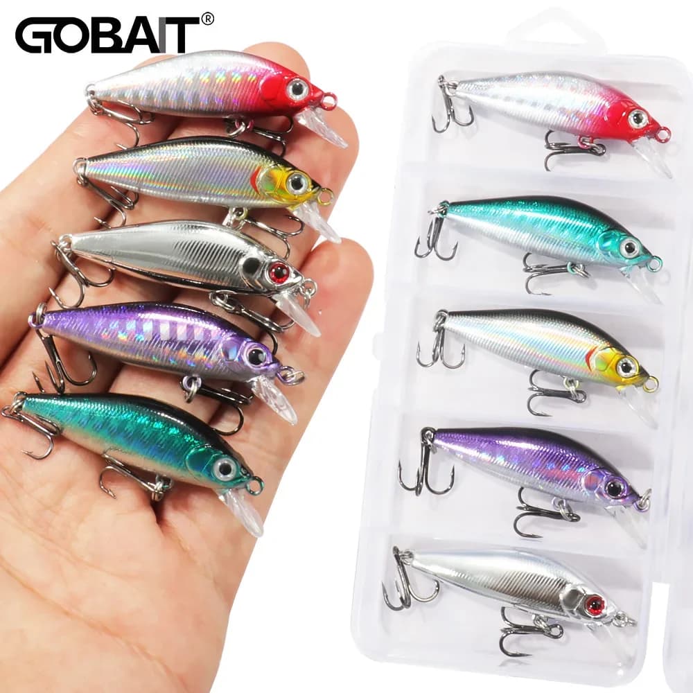 GOBAIT 5 pz Kit Richiamo Affondamento Minnow 3.3g 4.5g Esche Treble Ganci Plopper Attrezzatura Da Pesca Scatola Sonaglio Cranbait Pesca Set Jerkbait