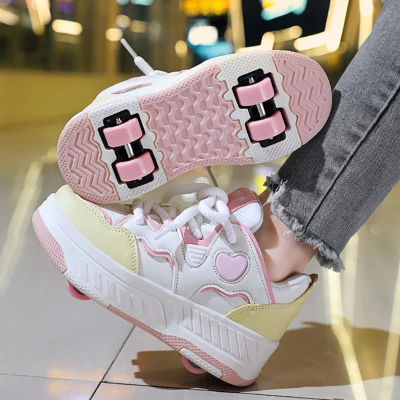 Breathable walking shoes with laces Girls for children New four wheeled casual roller skates Students Outdoor sports