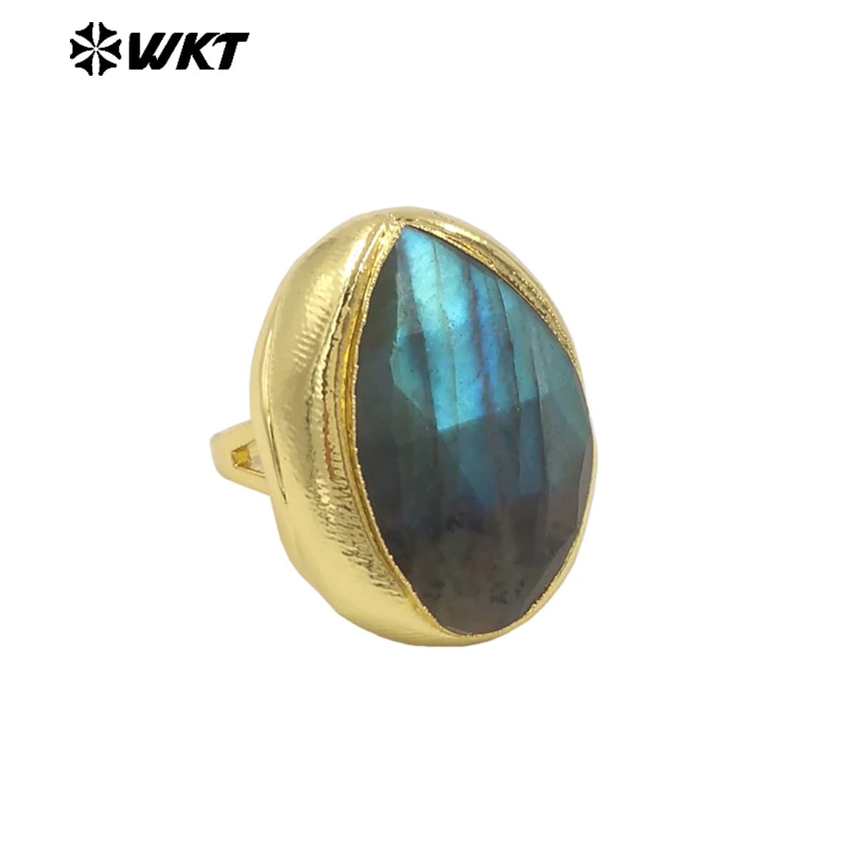WT-R557 Anello Decorativo Regolabile Personalizzato in Oro 18K Placcato con Labradorite a Goccia per Gioielleria Unisex